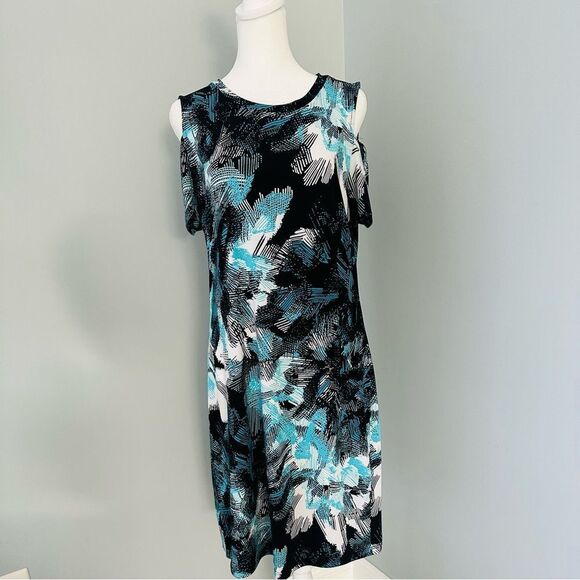 Michael Kors turquoise and black cold shoulder dress. - Picture 1 of 6